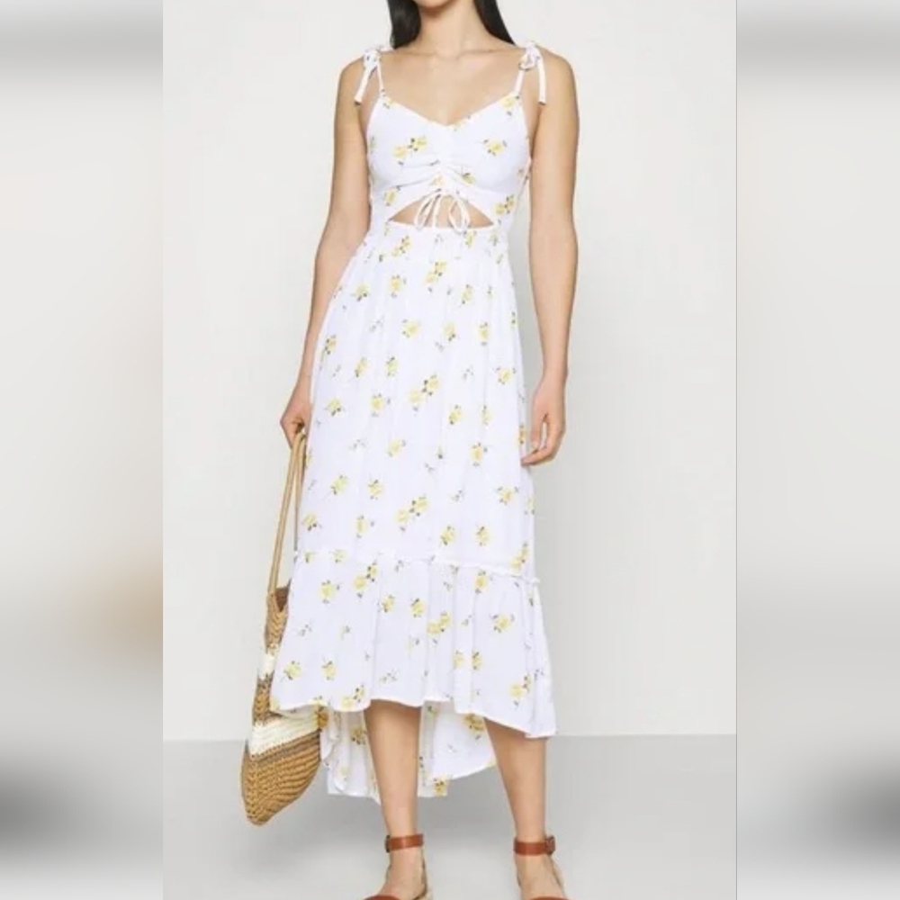 Hollister Small Floral White Floral Maxi Dress